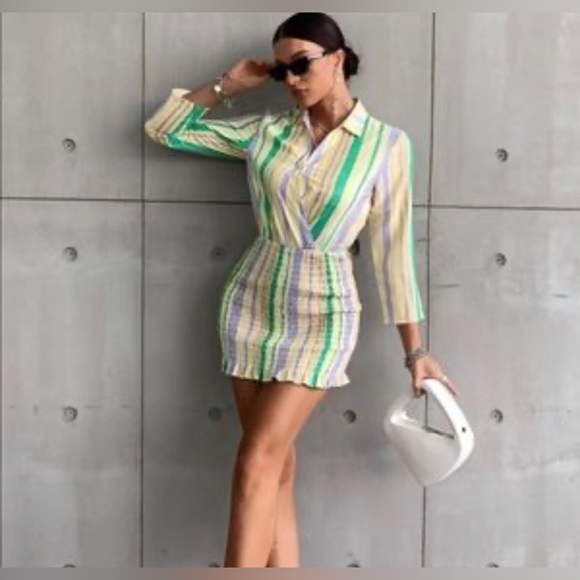 Zara new Cotton Multicolor Stripe Valery Long Sleeve Mini Dress size small - Picture 4 of 13
